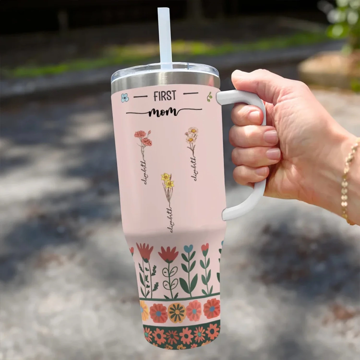 From Her Roots, We Blossom - Family Personalized Custom 40 Oz Stainless Steel Tumbler With Handle - Gift For Mom, Grandma 3 From Her Roots, We Blossom - Family Personalized Custom 40 Oz Stainless Steel Tumbler With Handle - Gift For Mom, Grandma - Image 3