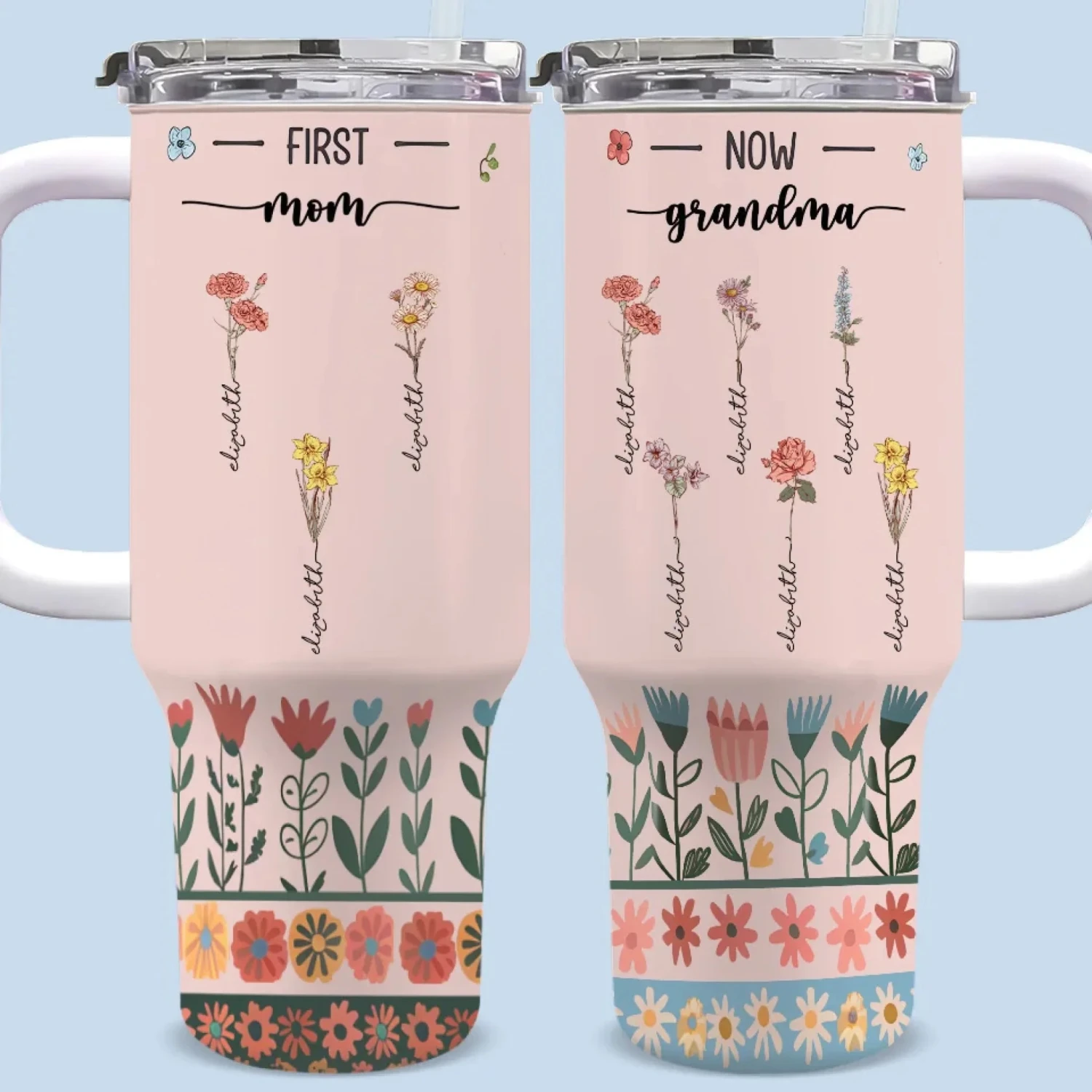 From Her Roots, We Blossom - Family Personalized Custom 40 Oz Stainless Steel Tumbler With Handle - Gift For Mom, Grandma 1 From Her Roots, We Blossom - Family Personalized Custom 40 Oz Stainless Steel Tumbler With Handle - Gift For Mom, Grandma