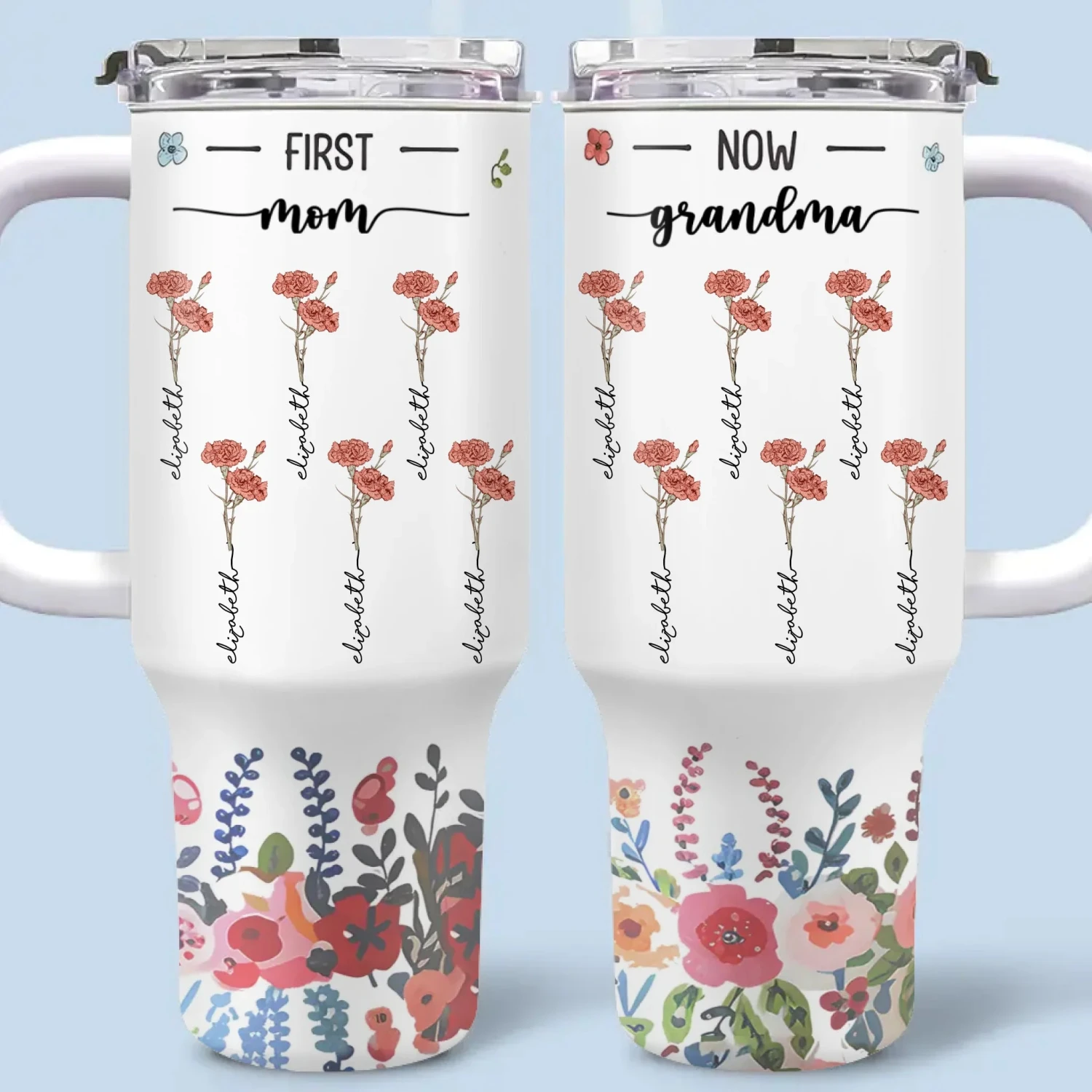 Three Generations, Blooming Together - Family Personalized Custom 40 Oz Stainless Steel Tumbler With Handle - Gift For Mom, Grandma 2 Three Generations, Blooming Together - Family Personalized Custom 40 Oz Stainless Steel Tumbler With Handle - Gift For Mom, Grandma - Image 2