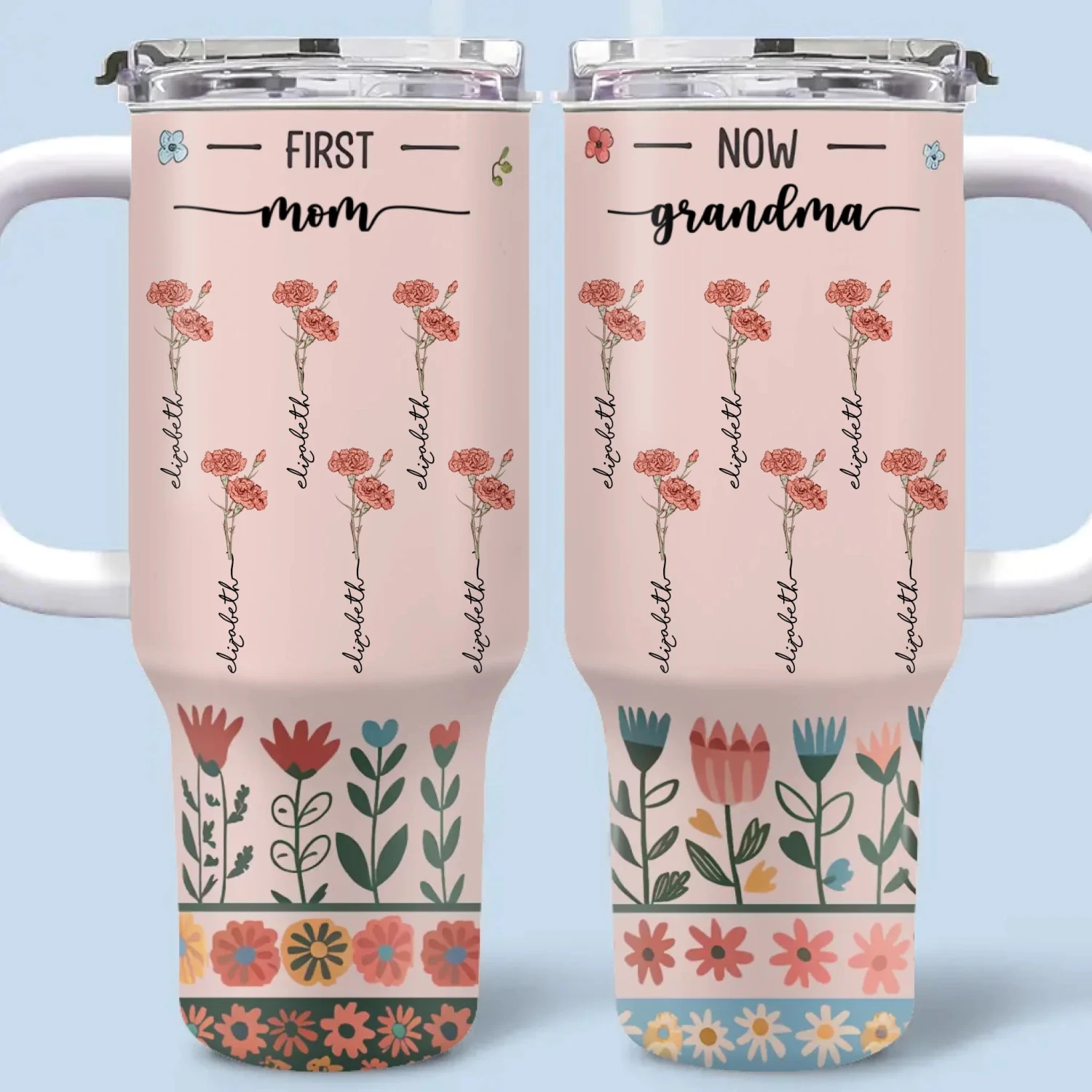 From Her Roots, We Blossom - Family Personalized Custom 40 Oz Stainless Steel Tumbler With Handle - Gift For Mom, Grandma 2 From Her Roots, We Blossom - Family Personalized Custom 40 Oz Stainless Steel Tumbler With Handle - Gift For Mom, Grandma - Image 2