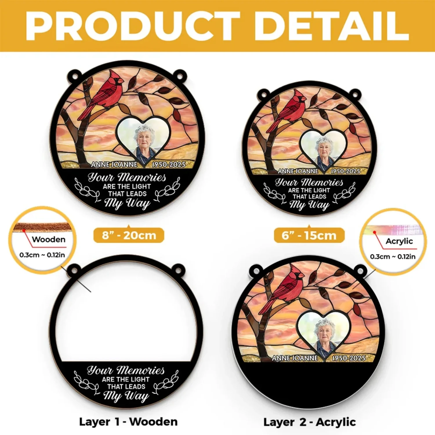 Custom Photo Celebrate Memories That Shine Brightly - Memorial Personalized Window Hanging Suncatcher Ornament - Sympathy Gift For Family Members 5 Custom Photo Celebrate Memories That Shine Brightly - Memorial Personalized Window Hanging Suncatcher Ornament - Sympathy Gift For Family Members - Image 5