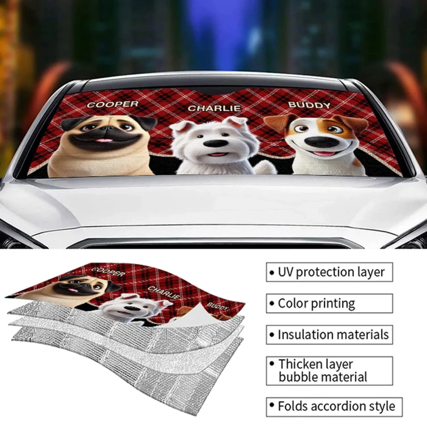 Double The Trouble, Double The Fun- Dog & Cat Personalized Custom Auto Windshield Sunshade, Car Window Protector - Gift For Pet Owners, Pet Lovers 4 Double The Trouble, Double The Fun- Dog & Cat Personalized Custom Auto Windshield Sunshade, Car Window Protector - Gift For Pet Owners, Pet Lovers - Image 4