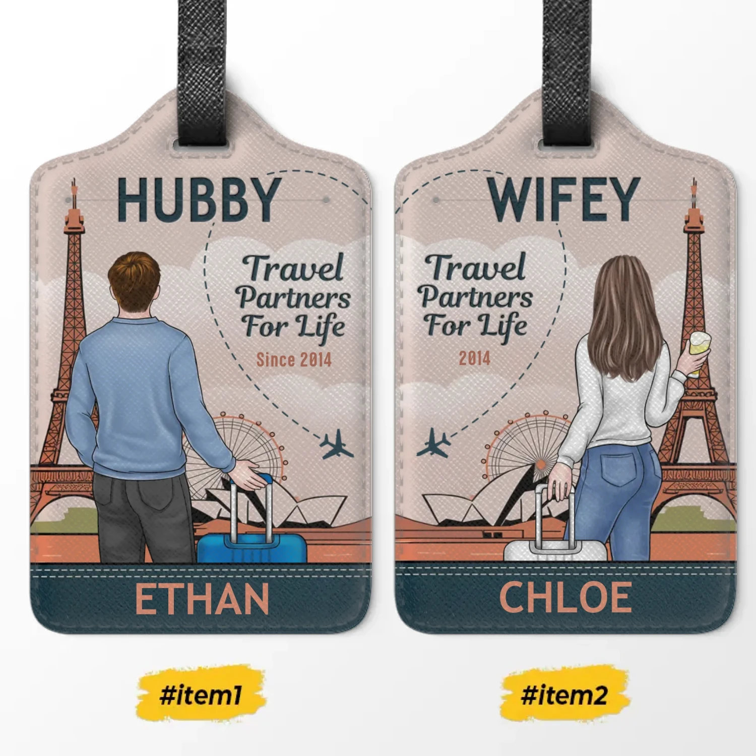 Our Love Takes Us Everywhere - Travel Personalized Custom Combo 2 Luggage Tags - Holiday Vacation Gift, Gift For Adventure Travel Lovers, Husband Wife, Anniversary 2 Our Love Takes Us Everywhere - Travel Personalized Custom Combo 2 Luggage Tags - Holiday Vacation Gift, Gift For Adventure Travel Lovers, Husband Wife, Anniversary - Image 2