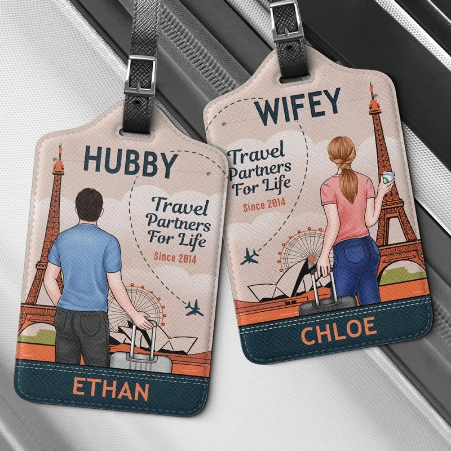 Our Love Takes Us Everywhere - Travel Personalized Custom Combo 2 Luggage Tags - Holiday Vacation Gift, Gift For Adventure Travel Lovers, Husband Wife, Anniversary 1 Our Love Takes Us Everywhere - Travel Personalized Custom Combo 2 Luggage Tags - Holiday Vacation Gift, Gift For Adventure Travel Lovers, Husband Wife, Anniversary