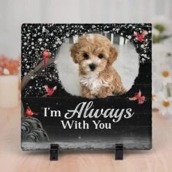 Custom Photo My Angel With Paws - Memorial Personalized Custom Square Shaped Stone With Stand - Sympathy Gift For Pet Owners, Pet Lovers