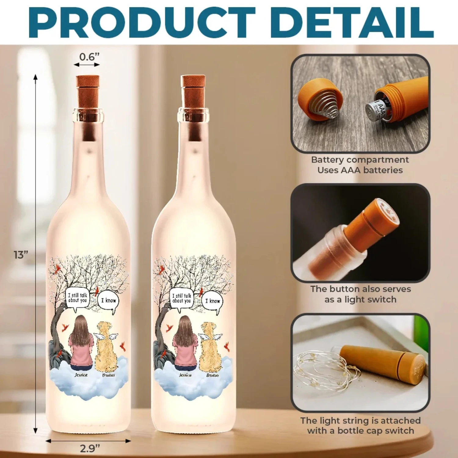 Love Knows No Goodbye - Memorial Personalized Custom Bottle Lamp - Sympathy Gift For Pet Owners, Pet Lovers 5 Love Knows No Goodbye - Memorial Personalized Custom Bottle Lamp - Sympathy Gift For Pet Owners, Pet Lovers - Image 5