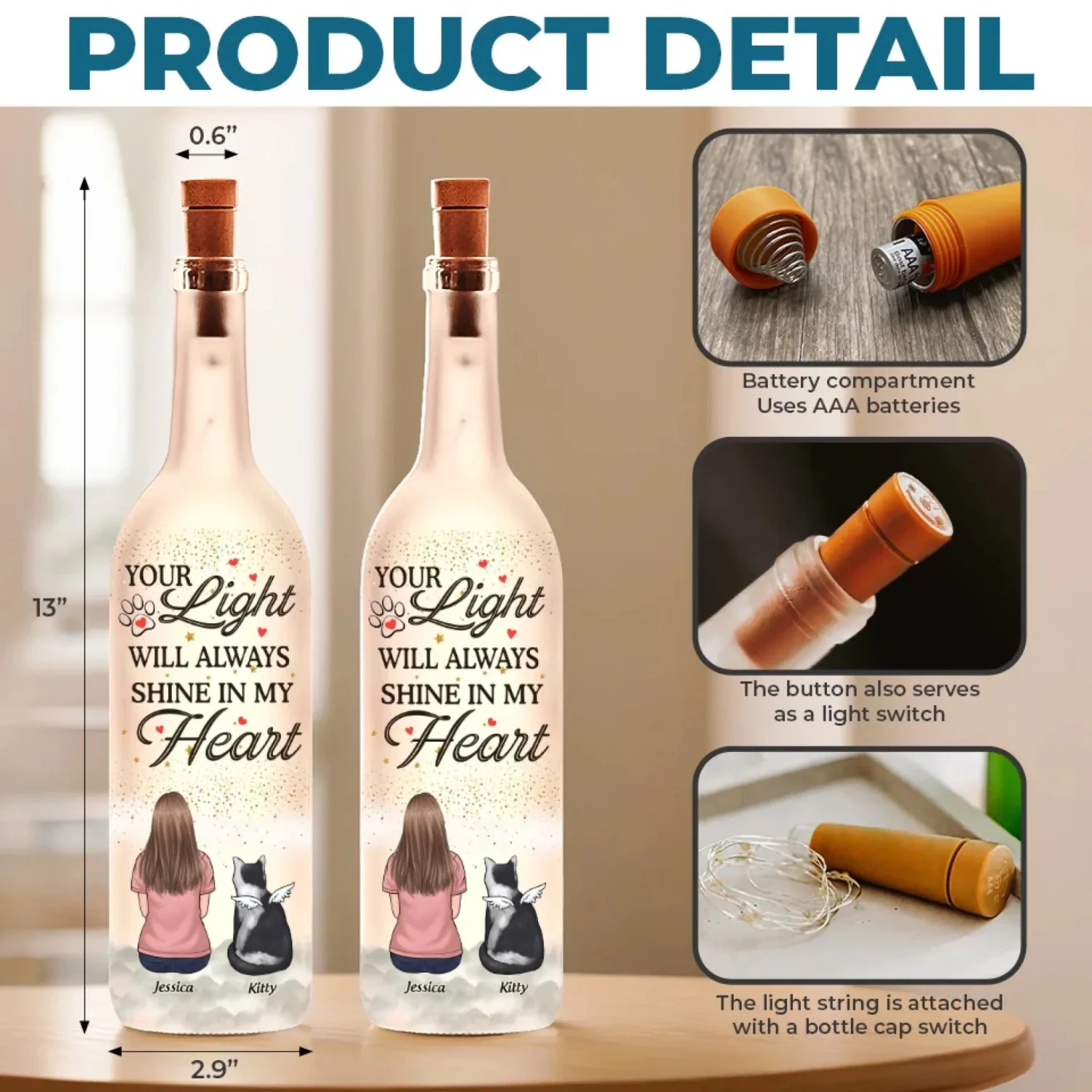 Wagging Tails In Heaven - Memorial Personalized Custom Bottle Lamp - Sympathy Gift For Pet Owners, Pet Lovers 5 Wagging Tails In Heaven - Memorial Personalized Custom Bottle Lamp - Sympathy Gift For Pet Owners, Pet Lovers - Image 5