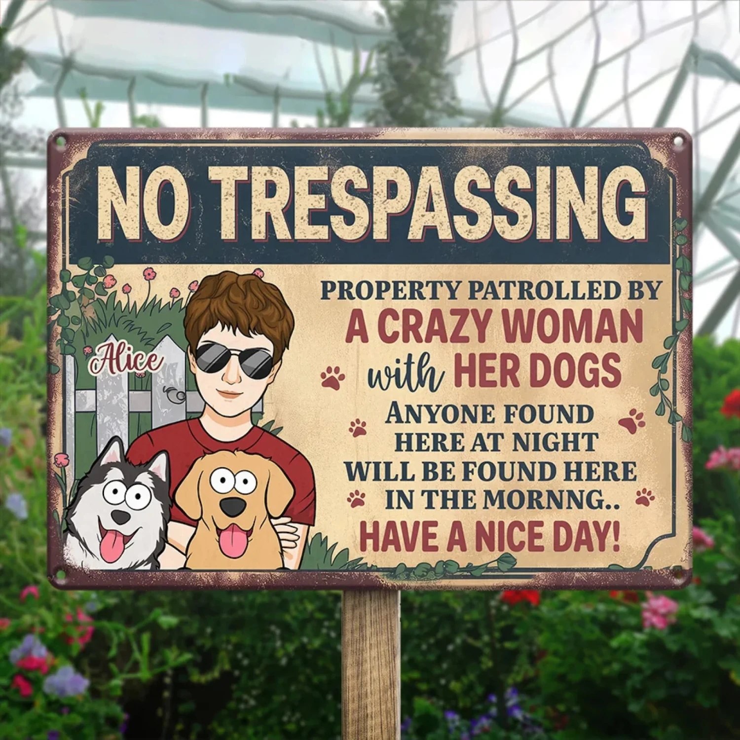 Patrolled By Dogs, Protected By Their Crazy Owner - Dog Personalized Custom Home Decor Metal Sign - House Warming Gift For Pet Owners, Pet Lovers 4 Patrolled By Dogs, Protected By Their Crazy Owner - Dog Personalized Custom Home Decor Metal Sign - House Warming Gift For Pet Owners, Pet Lovers - Image 4