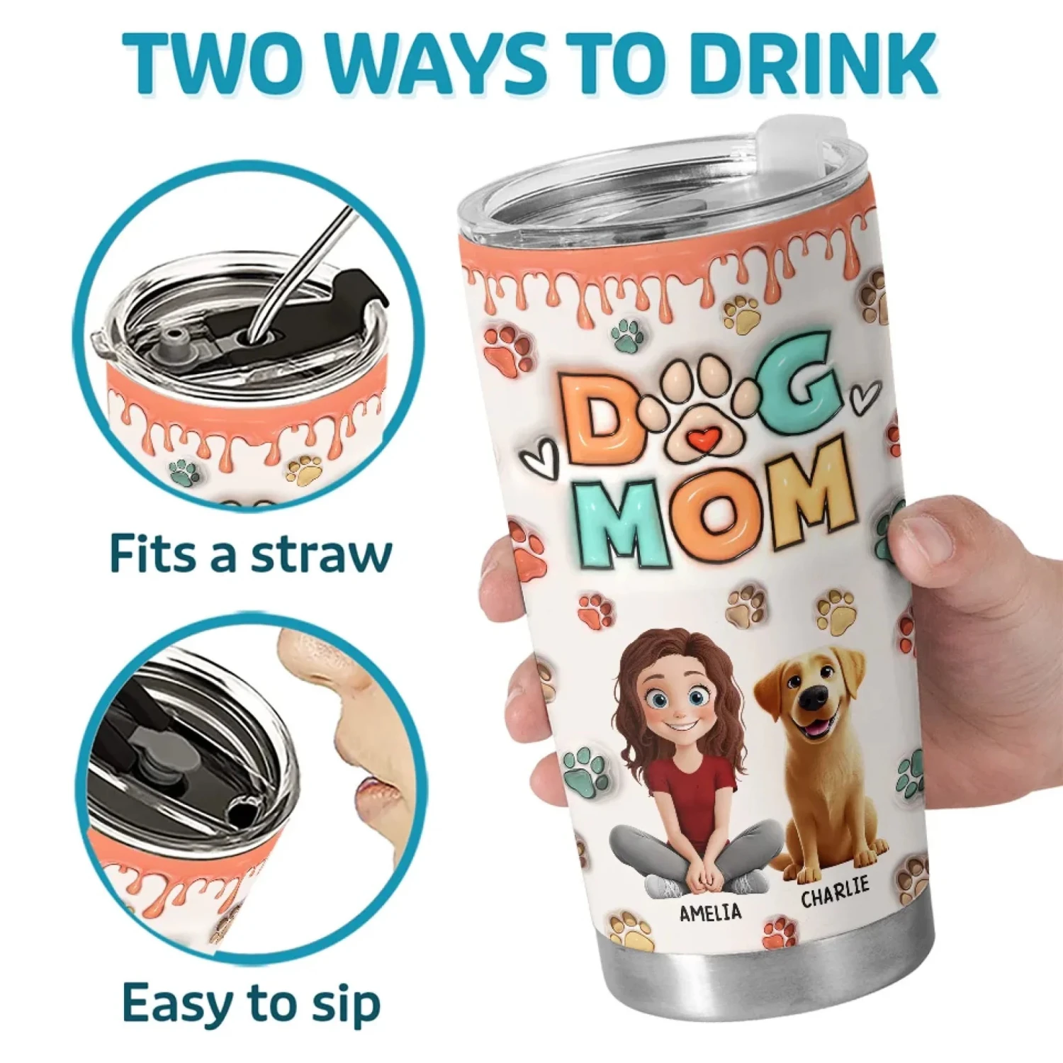 Proud Fur Mom, Love Eternal - Dog & Cat Personalized Custom 3D Inflated Effect Printed Tumbler - Gift For Pet Owners, Pet Lovers 4 Proud Fur Mom, Love Eternal - Dog & Cat Personalized Custom 3D Inflated Effect Printed Tumbler - Gift For Pet Owners, Pet Lovers - Image 4