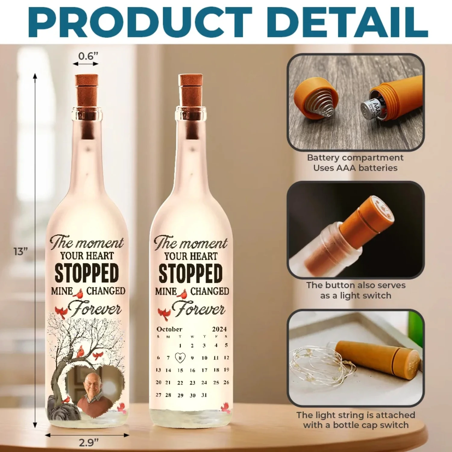 Custom Photo Though You’re Gone, Your Love Remains - Memorial Personalized Custom Bottle Lamp - Sympathy Gift For Family Members 5 Custom Photo Though You’re Gone, Your Love Remains - Memorial Personalized Custom Bottle Lamp - Sympathy Gift For Family Members - Image 5