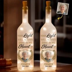Custom Photo Your Light Will Always Shine In My Heart - Memorial Personalized Custom Bottle Lamp - Sympathy Gift For Family Members