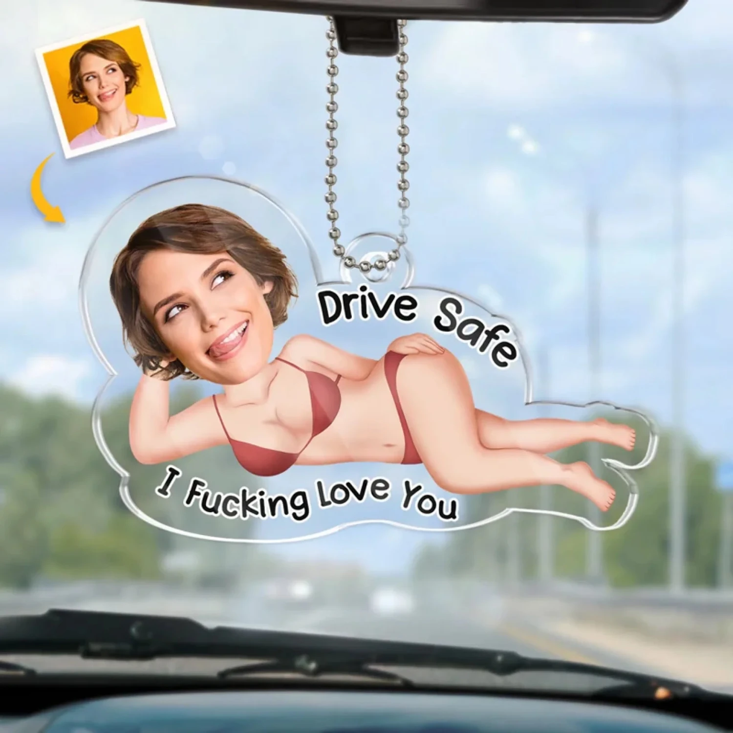 Custom Photo Safety First, Hot Stuff - Couple Personalized Custom Car Ornament - Acrylic Custom Shaped - Gift For Husband Wife, Anniversary 1 Custom Photo Safety First, Hot Stuff - Couple Personalized Custom Car Ornament - Acrylic Custom Shaped - Gift For Husband Wife, Anniversary