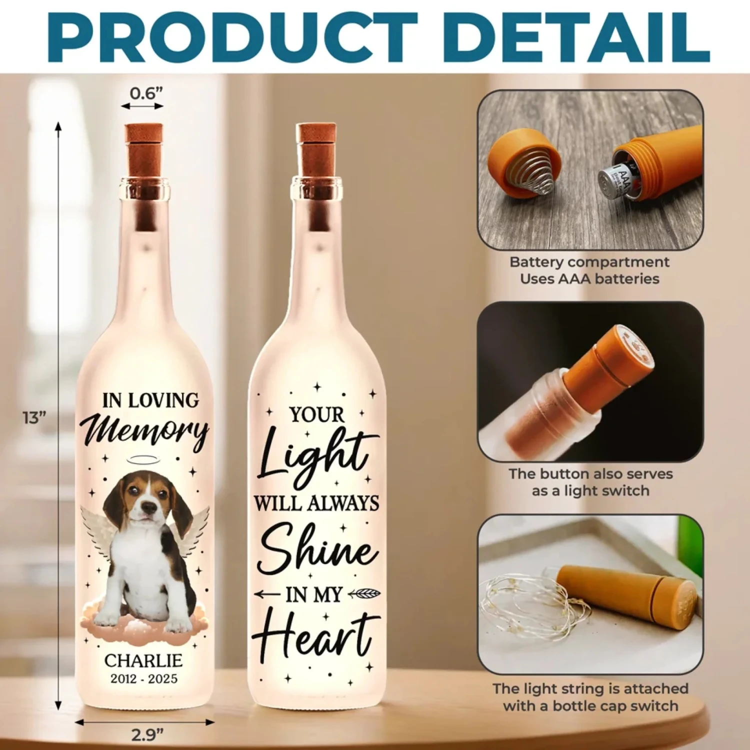 Custom Photo Your Wings Were Ready But My Heart Was Not - Memorial Personalized Custom Bottle Lamp - Sympathy Gift For Pet Owners, Pet Lovers 5 Custom Photo Your Wings Were Ready But My Heart Was Not - Memorial Personalized Custom Bottle Lamp - Sympathy Gift For Pet Owners, Pet Lovers - Image 5