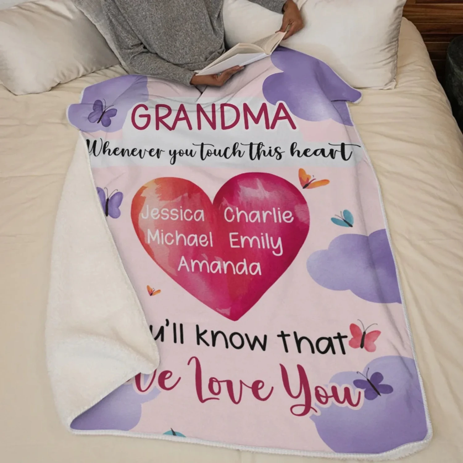 Grandma’s Heart Beats In Mine Forever - Family Personalized Custom Blanket - Gift For Mom, Grandma 5 Grandma’s Heart Beats In Mine Forever - Family Personalized Custom Blanket - Gift For Mom, Grandma - Image 5