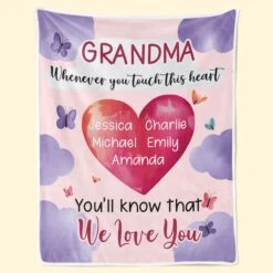 Grandma’s Heart Beats In Mine Forever - Family Personalized Custom Blanket - Gift For Mom, Grandma