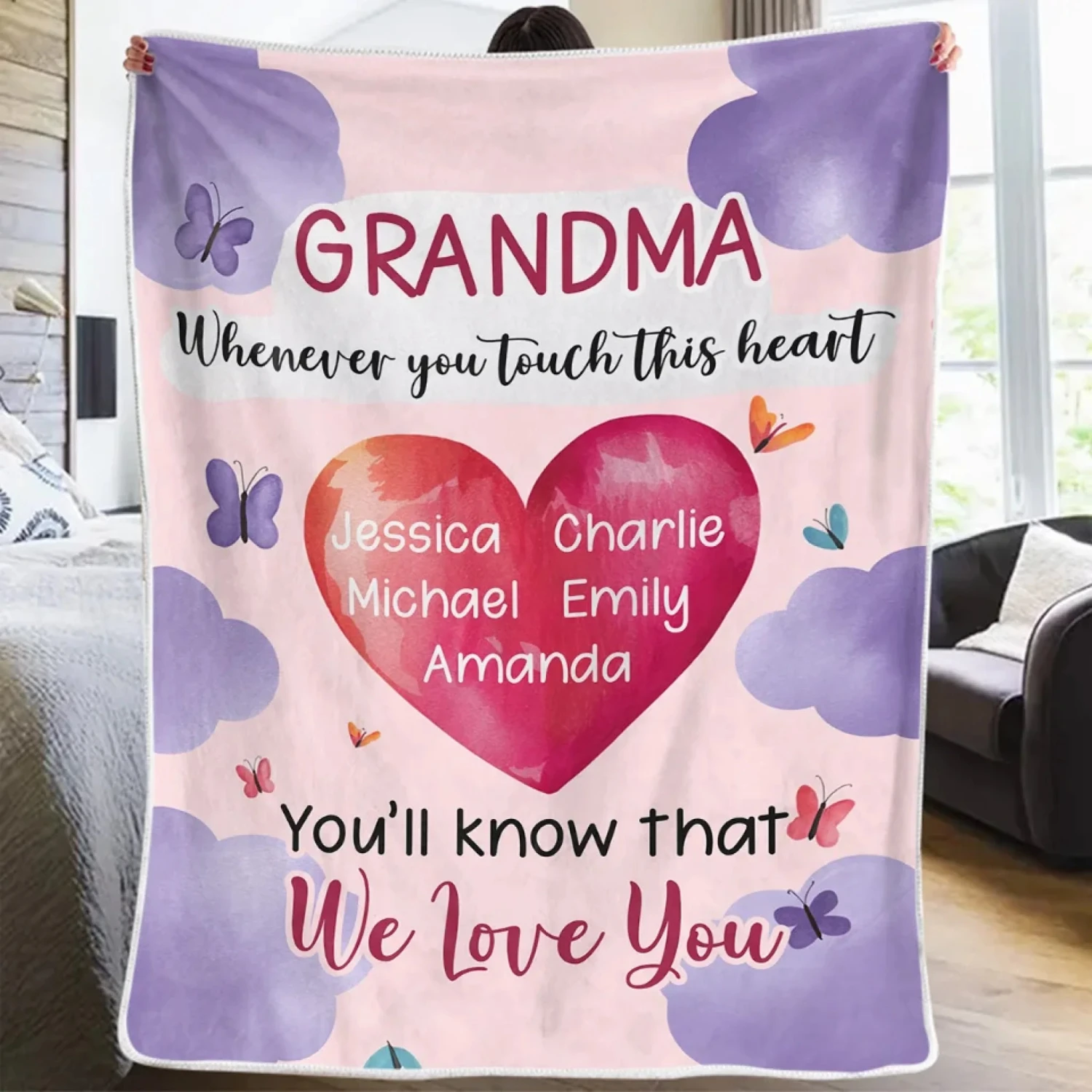 Grandma’s Heart Beats In Mine Forever - Family Personalized Custom Blanket - Gift For Mom, Grandma 3 Grandma’s Heart Beats In Mine Forever - Family Personalized Custom Blanket - Gift For Mom, Grandma - Image 3