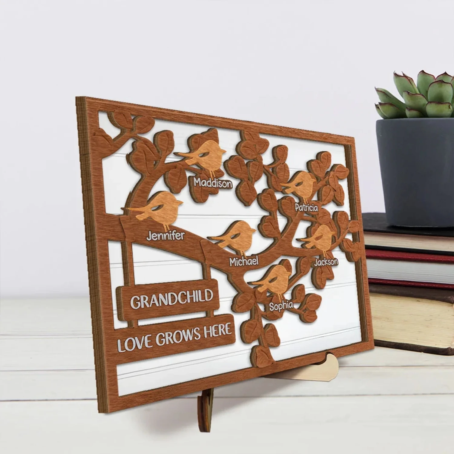 Love Knows No Bounds - Family Personalized Custom 2-Layered Wooden Plaque With Stand - Gift For Mom, Grandma 4 Love Knows No Bounds - Family Personalized Custom 2-Layered Wooden Plaque With Stand - Gift For Mom, Grandma - Image 4
