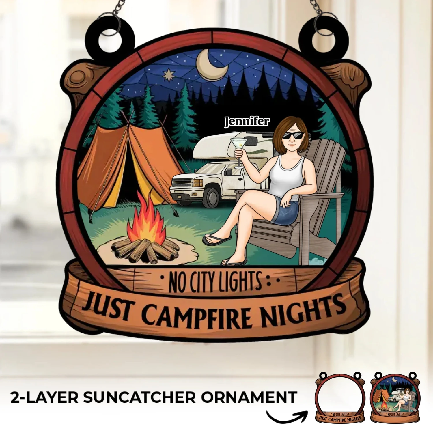 No City Lights - Camping Personalized Window Hanging Suncatcher Ornament - Gift For Camping Lovers 2 No City Lights - Camping Personalized Window Hanging Suncatcher Ornament - Gift For Camping Lovers - Image 2