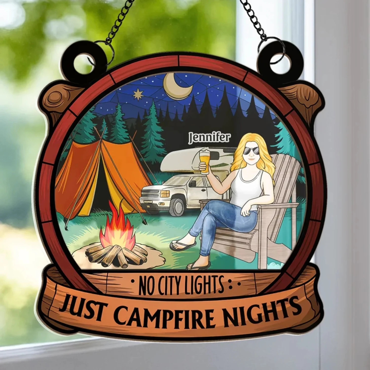 No City Lights - Camping Personalized Window Hanging Suncatcher Ornament - Gift For Camping Lovers 1 No City Lights - Camping Personalized Window Hanging Suncatcher Ornament - Gift For Camping Lovers