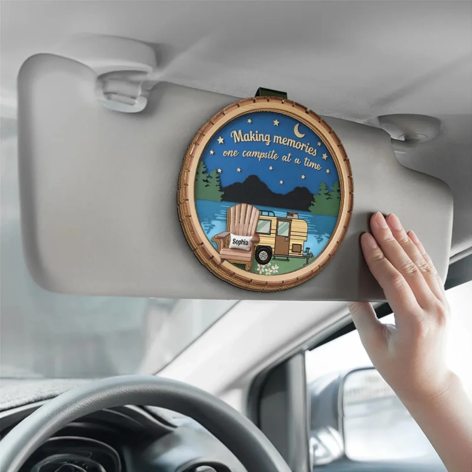 Making Memories One Campsite At A Time - Family Personalized Custom Car Visor Clip - Gift For Yourself, Best Friends, Siblings, Family Members 4 Making Memories One Campsite At A Time - Family Personalized Custom Car Visor Clip - Gift For Yourself, Best Friends, Siblings, Family Members - Image 4