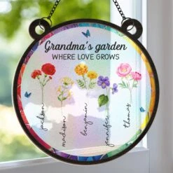 A Grandmother’s Heart Is A Garden Of Love - Family Personalized Window Hanging Suncatcher - Gift For Mom, Grandma
