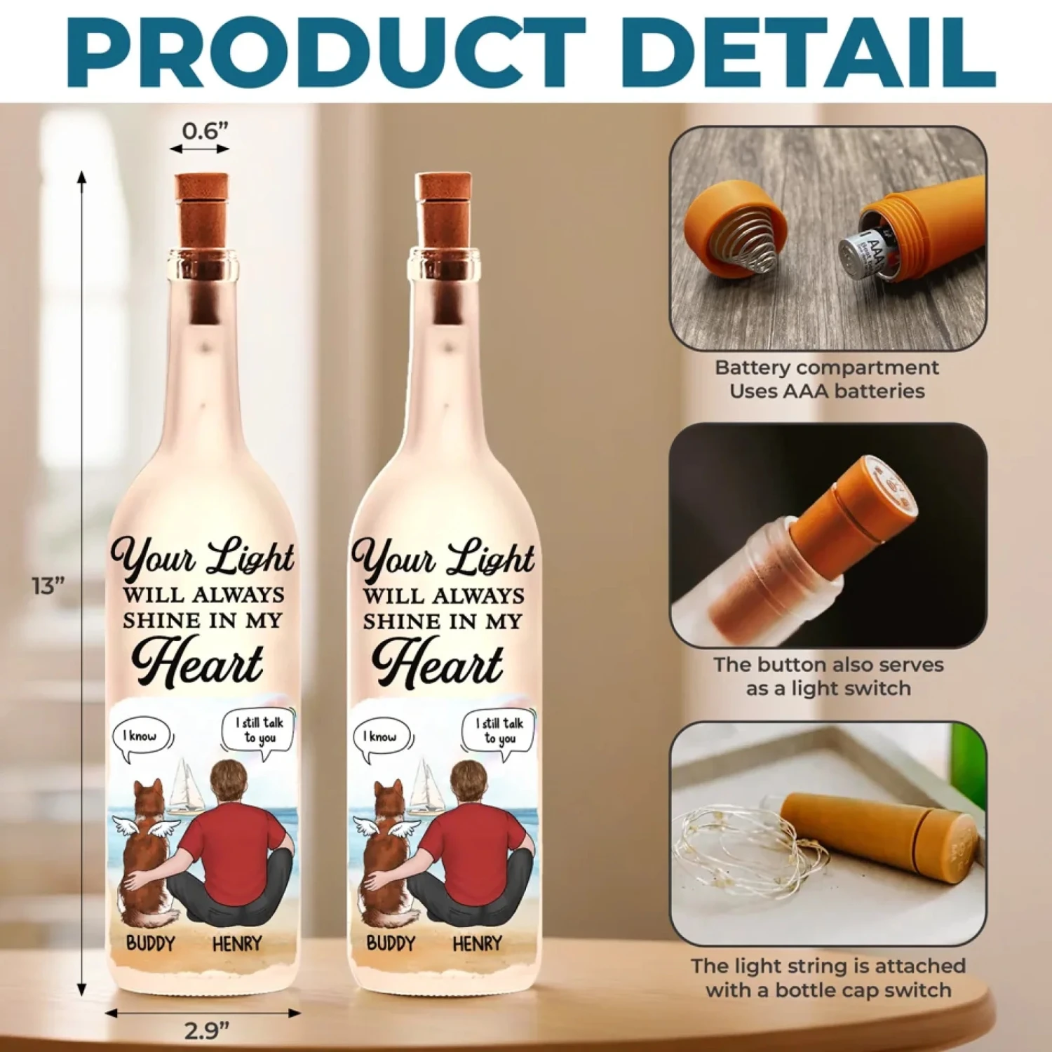 The Love You Gave Me Will Never Fade - Memorial Personalized Custom Bottle Lamp - Sympathy Gift For Pet Owners, Pet Lovers 5 The Love You Gave Me Will Never Fade - Memorial Personalized Custom Bottle Lamp - Sympathy Gift For Pet Owners, Pet Lovers - Image 5