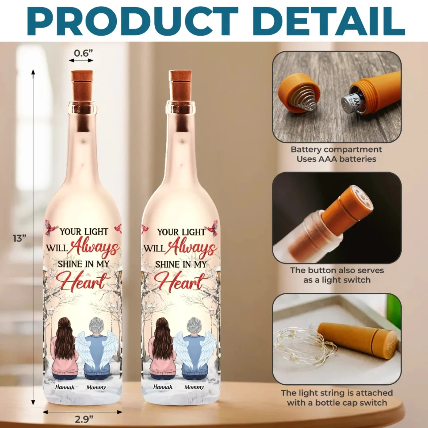 The Glow Of Your Soul Will Forever Brighten My Path - Memorial Personalized Custom Bottle Lamp - Sympathy Gift For Family Members 5 The Glow Of Your Soul Will Forever Brighten My Path - Memorial Personalized Custom Bottle Lamp - Sympathy Gift For Family Members - Image 5