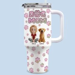 Purrs And Wags, My Daily Joy - Dog & Cat Personalized Custom 3D Inflated Effect Printed 40 Oz Stainless Steel Tumbler With Handle - Gift For Pet Owners, Pet Lovers