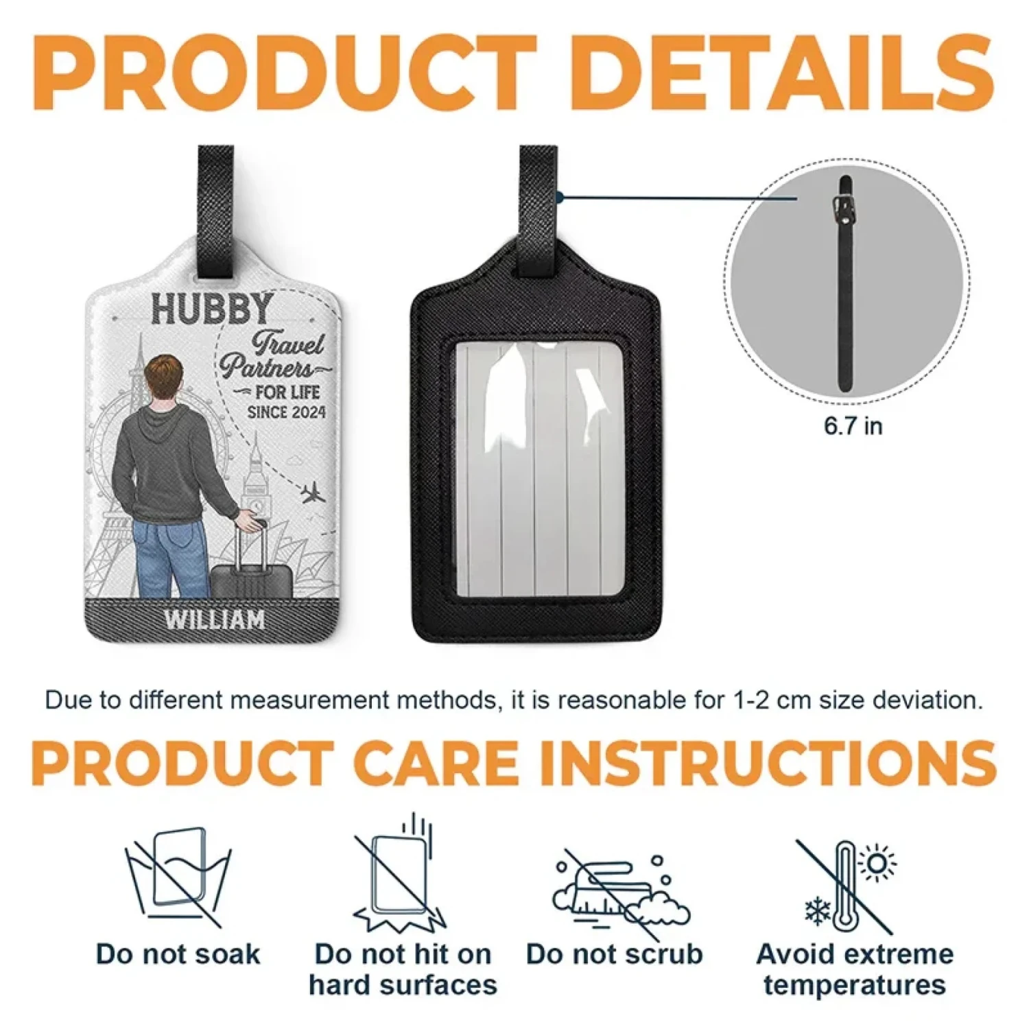 Exploring The World, Hand In Hand - Travel Personalized Custom Combo 2 Luggage Tags - Holiday Vacation Gift For Adventure Travel Lovers, Husband Wife, Anniversary 4 Exploring The World, Hand In Hand - Travel Personalized Custom Combo 2 Luggage Tags - Holiday Vacation Gift For Adventure Travel Lovers, Husband Wife, Anniversary - Image 4