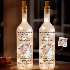 Custom Photo I'm As Lucky As Can Be - Family Personalized Custom Bottle Lamp - Baby Shower Gift, Gift For First Mom