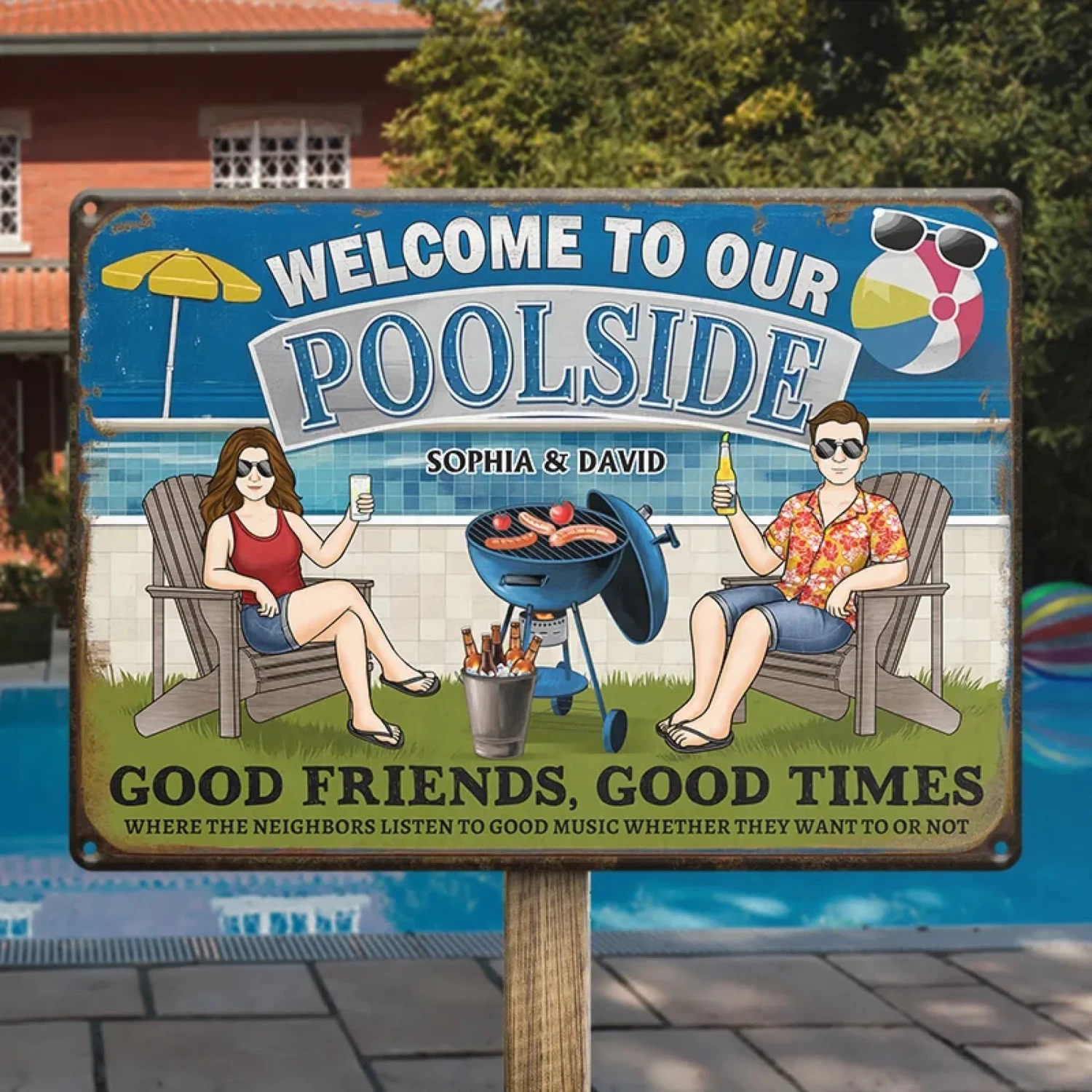 Friends, Poolside And Loud Music - Couple Personalized Custom Home Decor Metal Sign - House Warming Gift For Yourself, Husband Wife, Best Friends, Family Members 4 Friends, Poolside And Loud Music - Couple Personalized Custom Home Decor Metal Sign - House Warming Gift For Yourself, Husband Wife, Best Friends, Family Members - Image 4