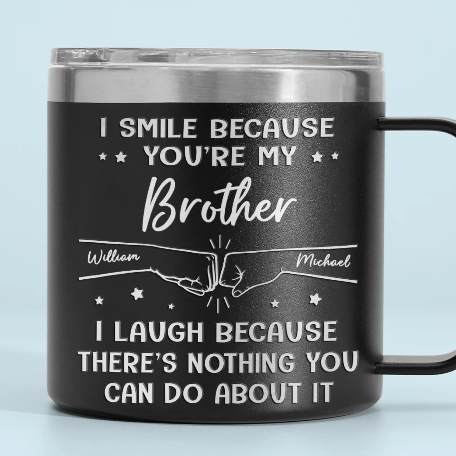 I Smile Because You're My Brother - Family Personalized Custom 14oz Stainless Steel Tumbler With Handle - Gift For Family Members 1 I Smile Because You're My Brother - Family Personalized Custom 14oz Stainless Steel Tumbler With Handle - Gift For Family Members