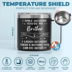 I Smile Because You're My Brother - Family Personalized Custom 14oz Stainless Steel Tumbler With Handle - Gift For Family Members 16 I Smile Because You're My Brother - Family Personalized Custom 14oz Stainless Steel Tumbler With Handle - Gift For Family Members -Pawfect House Store 67a9d8e4b8798