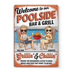 Welcome To Our Poolside - Couple Personalized Custom Home Decor Metal Sign - Gift For Yourself, Husband Wife, Best Friends, Family Members