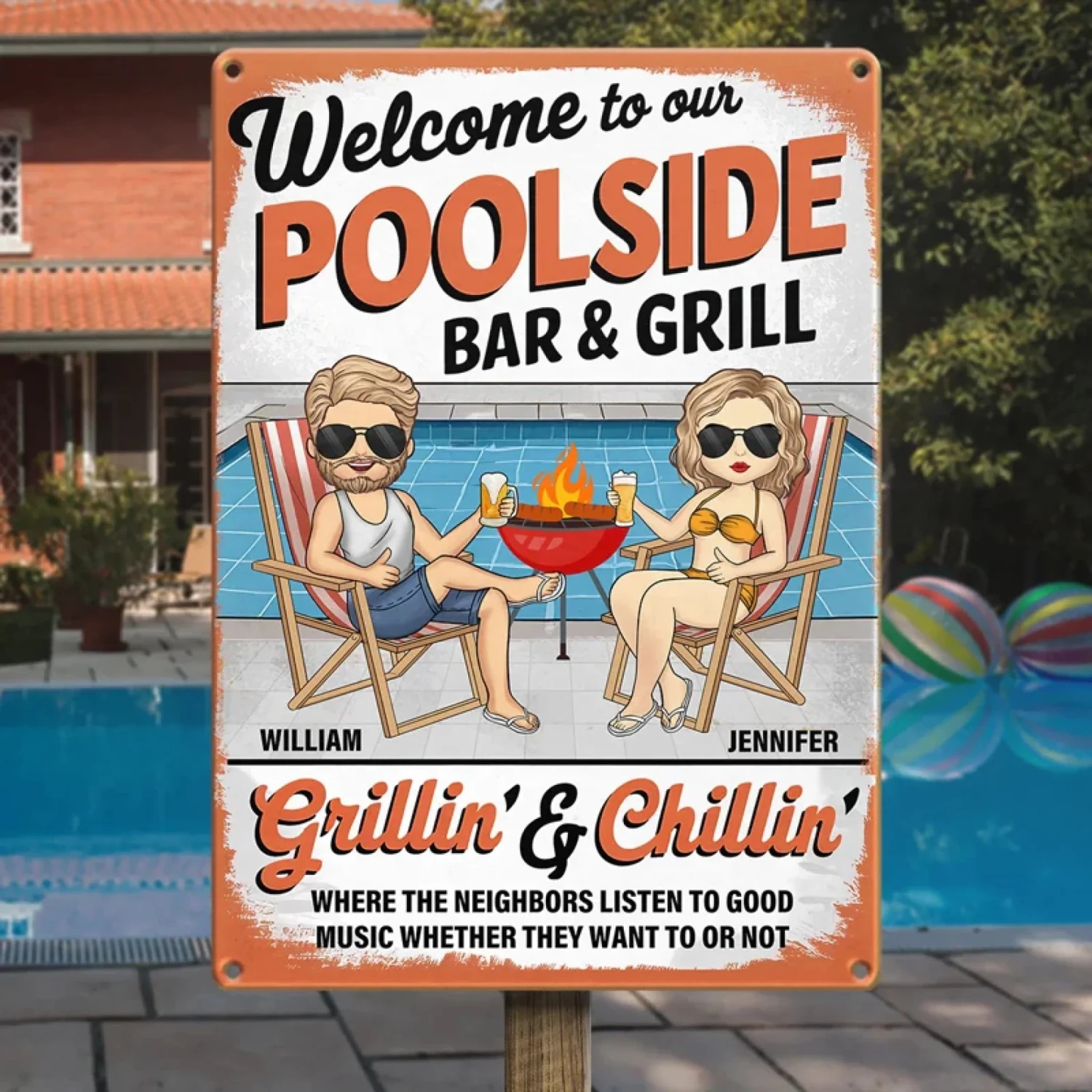 Welcome To Our Poolside - Couple Personalized Custom Home Decor Metal Sign - Gift For Yourself, Husband Wife, Best Friends, Family Members 4 Welcome To Our Poolside - Couple Personalized Custom Home Decor Metal Sign - Gift For Yourself, Husband Wife, Best Friends, Family Members - Image 4