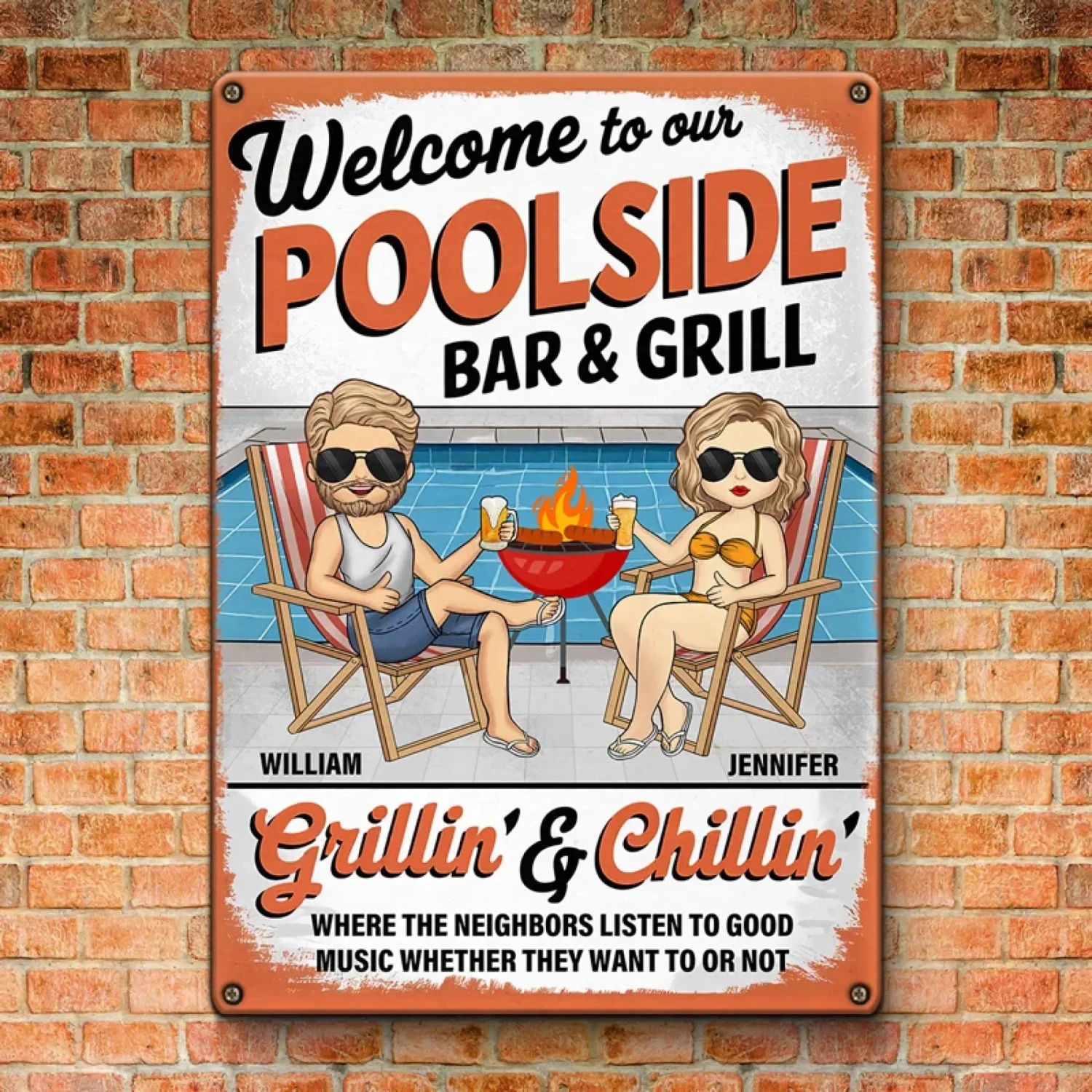 Welcome To Our Poolside - Couple Personalized Custom Home Decor Metal Sign - Gift For Yourself, Husband Wife, Best Friends, Family Members 3 Welcome To Our Poolside - Couple Personalized Custom Home Decor Metal Sign - Gift For Yourself, Husband Wife, Best Friends, Family Members - Image 3
