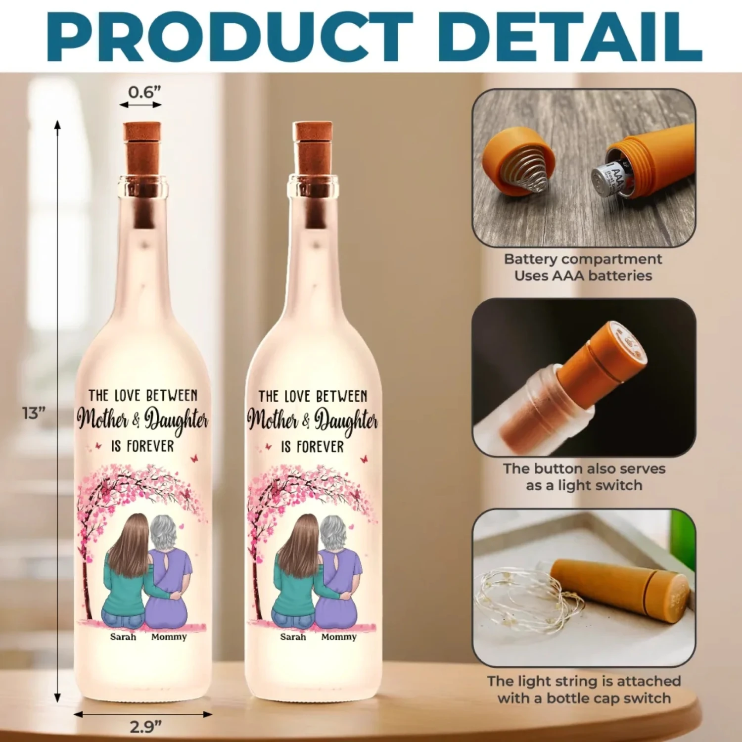 Life Is Sweeter With A Daughter - Family Personalized Custom Bottle Lamp - Gift For Mom, Daughter 5 Life Is Sweeter With A Daughter - Family Personalized Custom Bottle Lamp - Gift For Mom, Daughter - Image 5