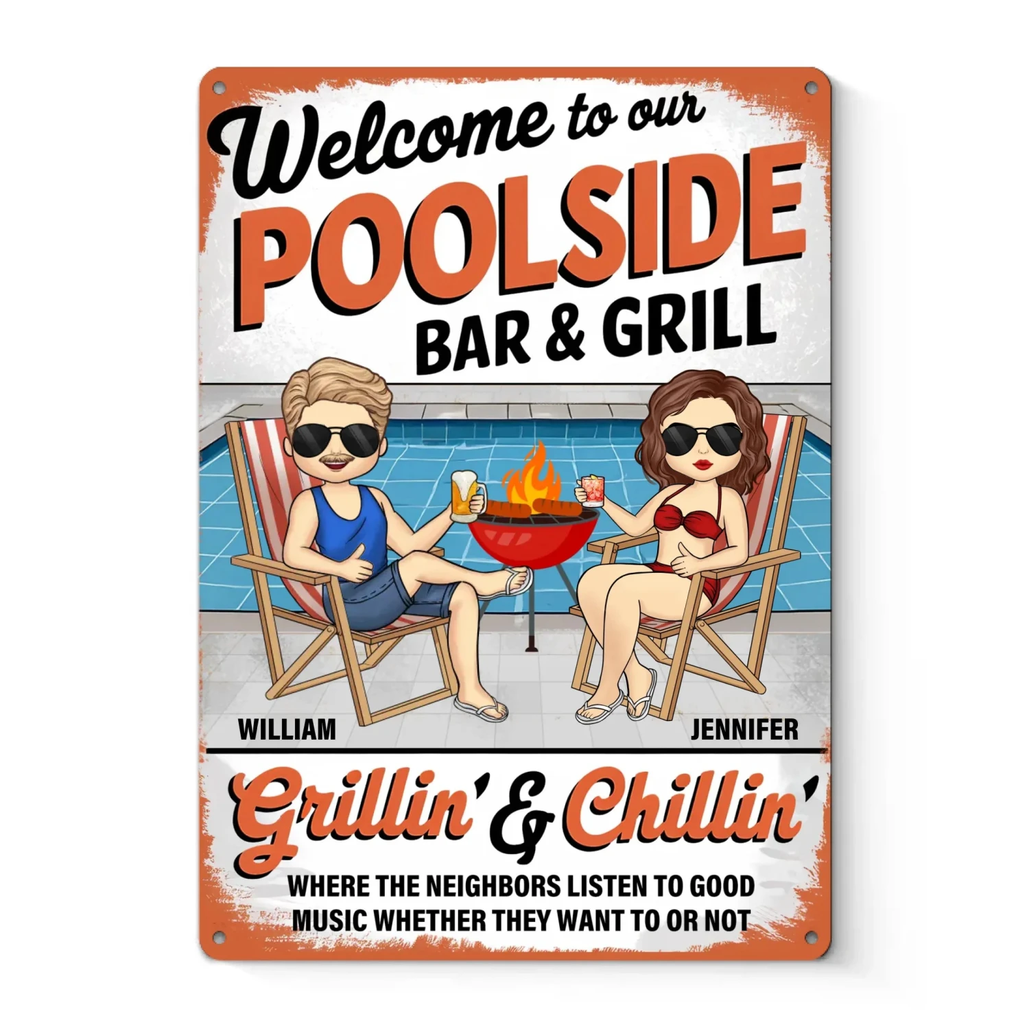 Welcome To Our Poolside - Couple Personalized Custom Home Decor Metal Sign - Gift For Yourself, Husband Wife, Best Friends, Family Members 2 Welcome To Our Poolside - Couple Personalized Custom Home Decor Metal Sign - Gift For Yourself, Husband Wife, Best Friends, Family Members - Image 2