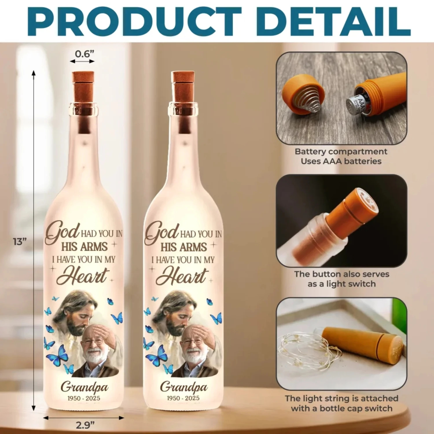 Custom Photo We’re With You Every Step Of The Way - Memorial Personalized Custom Bottle Lamp - Sympathy Gift For Family Members 5 Custom Photo We’re With You Every Step Of The Way - Memorial Personalized Custom Bottle Lamp - Sympathy Gift For Family Members - Image 5