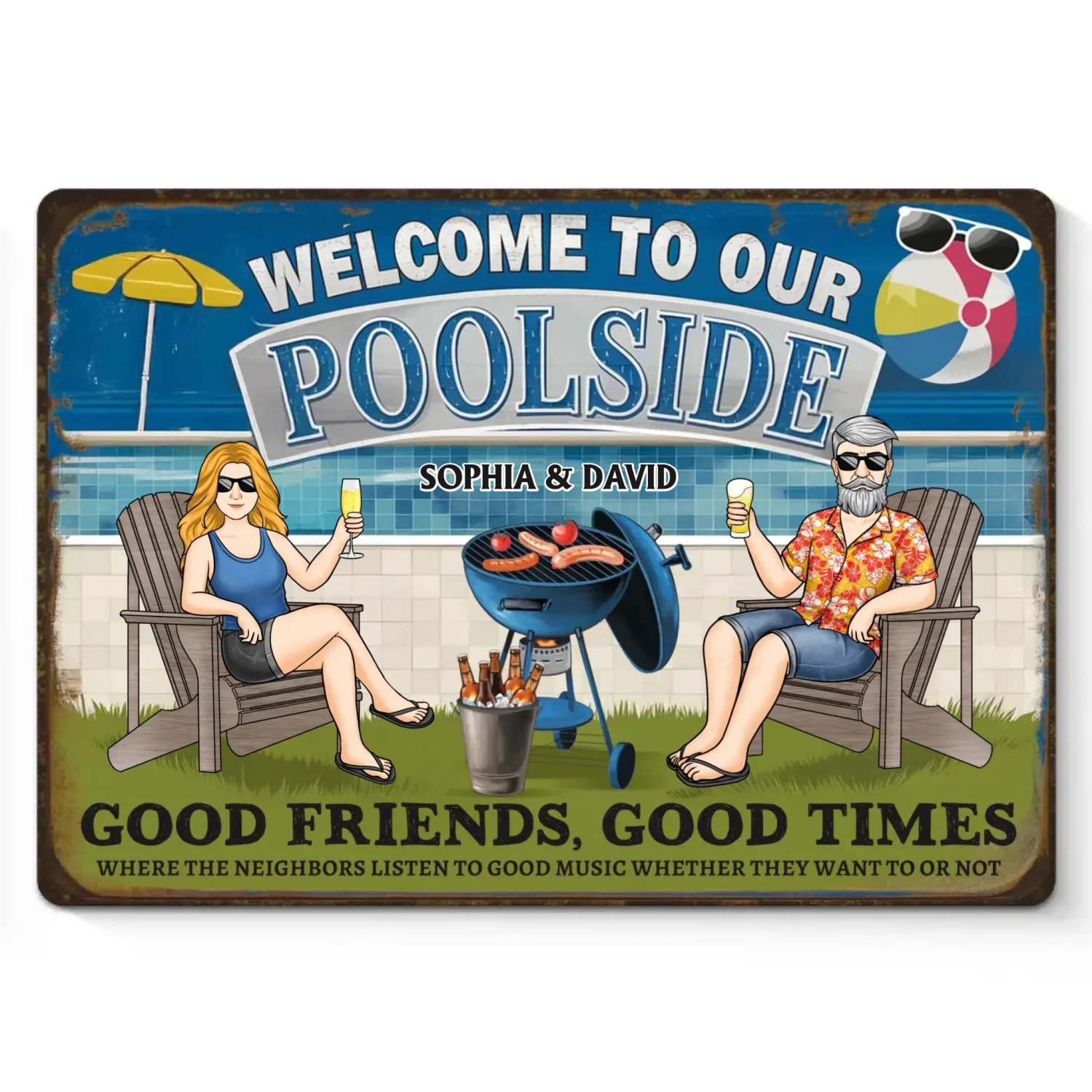 Friends, Poolside And Loud Music - Couple Personalized Custom Home Decor Metal Sign - House Warming Gift For Yourself, Husband Wife, Best Friends, Family Members 2 Friends, Poolside And Loud Music - Couple Personalized Custom Home Decor Metal Sign - House Warming Gift For Yourself, Husband Wife, Best Friends, Family Members - Image 2