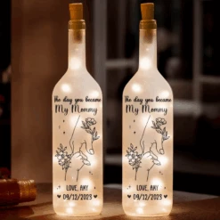 The Day You Become My Mummy - Family Personalized Custom Bottle Lamp - Baby Shower Gift, Gift For First Mom