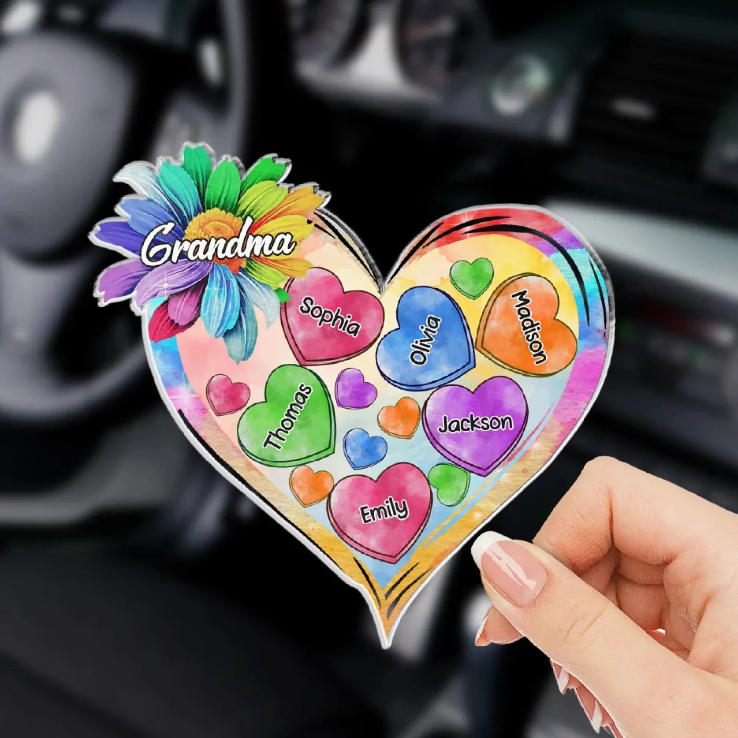 A Grandma Is Warm Hugs And Sweet Memories - Family Personalized Custom Car Visor Clip - Gift For Mom, Grandma 3 A Grandma Is Warm Hugs And Sweet Memories - Family Personalized Custom Car Visor Clip - Gift For Mom, Grandma - Image 3