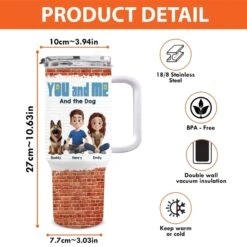 Only Us, Love And Wagging Tails - Couple Personalized Custom 40 Oz Stainless Steel Tumbler With Handle - Gift For Husband Wife, Anniversary, Pet Owners, Pet Lovers -Pawfect House Store 67ac2a3c9d379