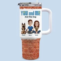 Only Us, Love And Wagging Tails - Couple Personalized Custom 40 Oz Stainless Steel Tumbler With Handle - Gift For Husband Wife, Anniversary, Pet Owners, Pet Lovers