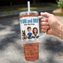 Only Us, Love And Wagging Tails - Couple Personalized Custom 40 Oz Stainless Steel Tumbler With Handle - Gift For Husband Wife, Anniversary, Pet Owners, Pet Lovers -Pawfect House Store 67ac2a3cc9907