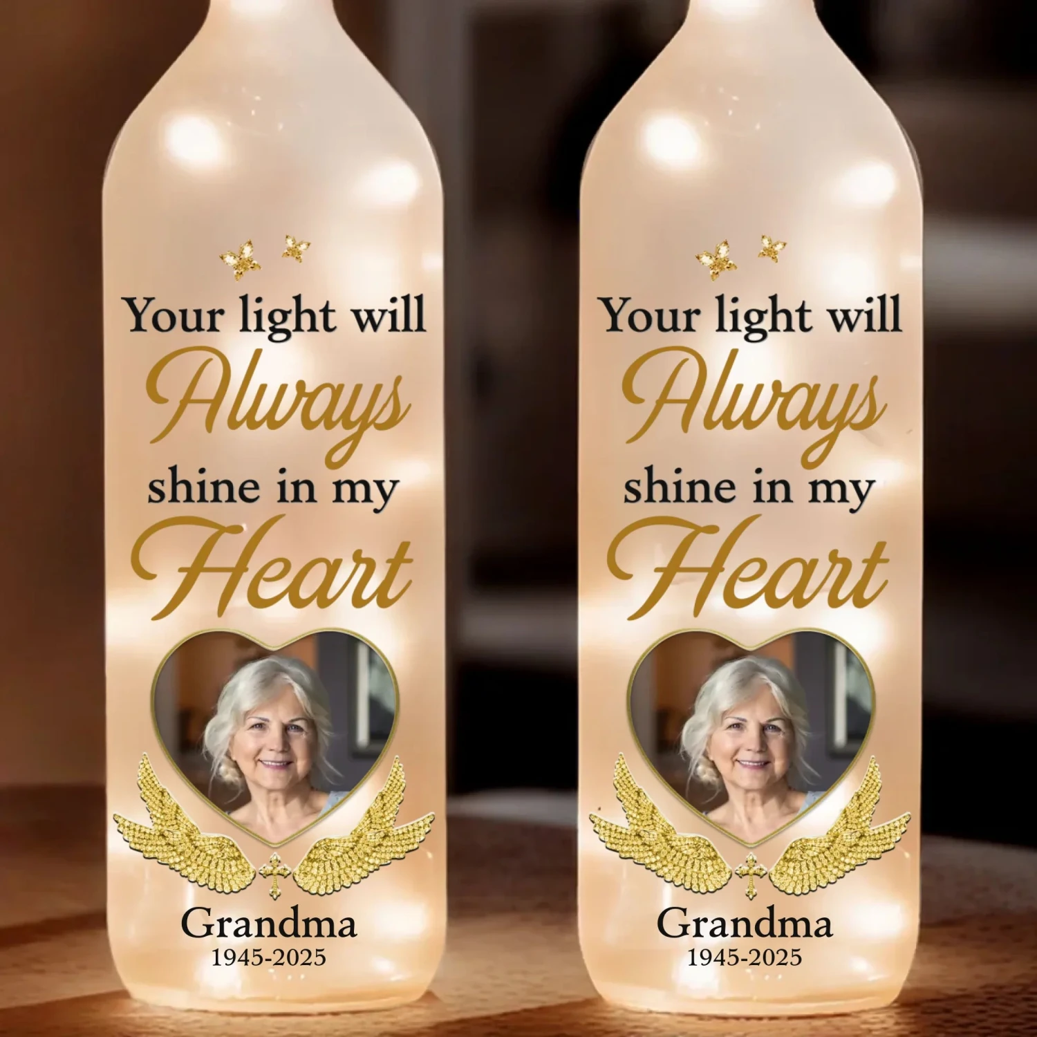 Custom Photo Your Wings Were Ready But Our Hearts Were Not - Memorial Personalized Custom Bottle Lamp - Sympathy Gift For Family Members 2 Custom Photo Your Wings Were Ready But Our Hearts Were Not - Memorial Personalized Custom Bottle Lamp - Sympathy Gift For Family Members - Image 2