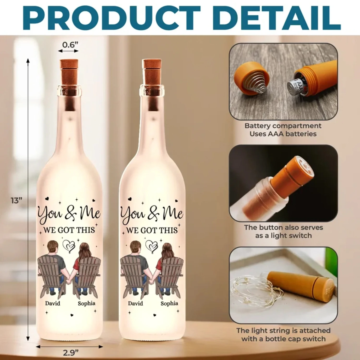 My Heart Found Its Match In You - Couple Personalized Custom Bottle Lamp - Gift For Husband Wife, Anniversary 5 My Heart Found Its Match In You - Couple Personalized Custom Bottle Lamp - Gift For Husband Wife, Anniversary - Image 5