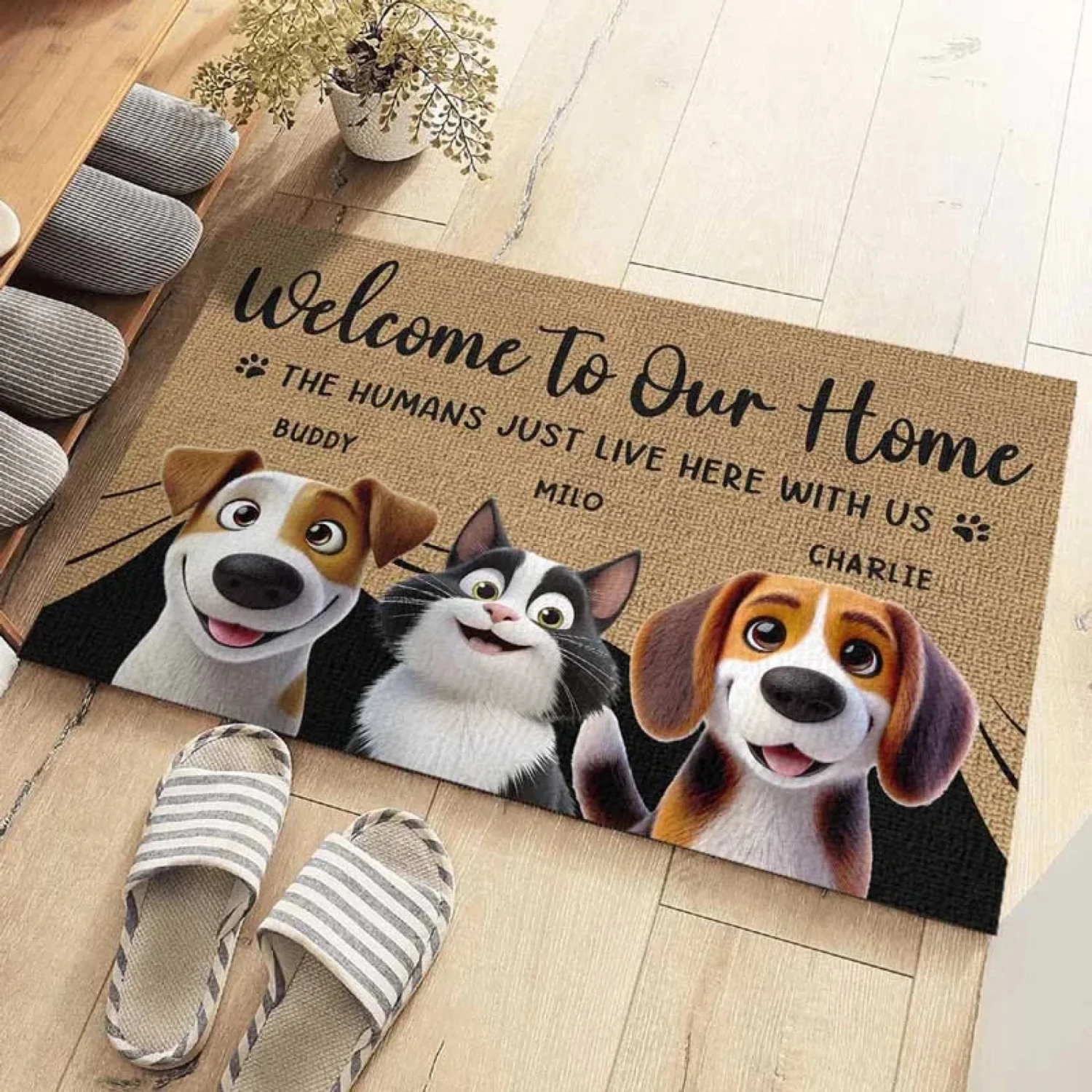 Our Home Runs On Love - Dog & Cat Personalized Custom Home Decor Decorative Mat - House Warming Gift For Pet Owners, Pet Lovers 4 Our Home Runs On Love - Dog & Cat Personalized Custom Home Decor Decorative Mat - House Warming Gift For Pet Owners, Pet Lovers - Image 4