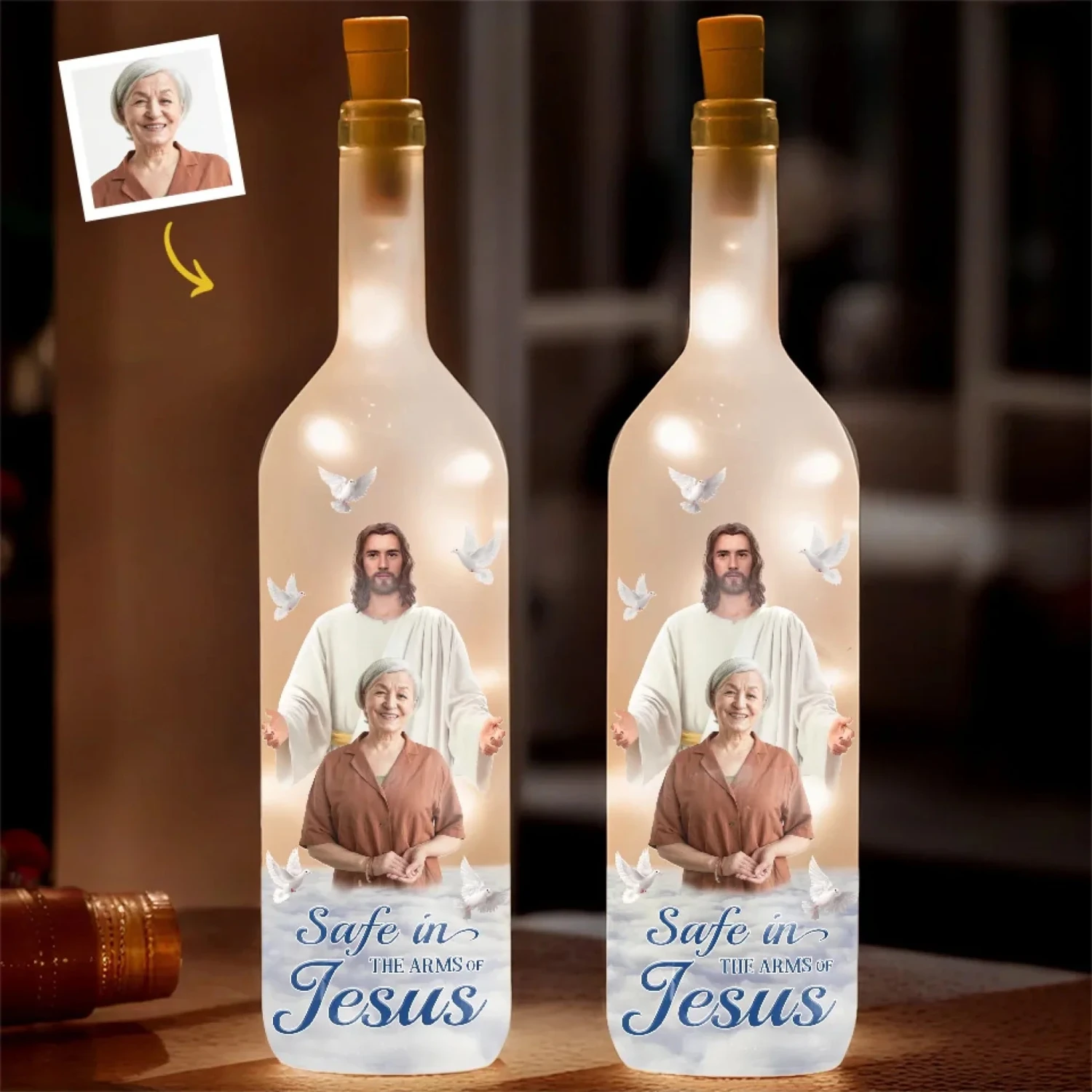 Custom Photo Held By God, Remembered By Me - Memorial Personalized Custom Bottle Lamp - Sympathy Gift For Family Members 1 Custom Photo Held By God, Remembered By Me - Memorial Personalized Custom Bottle Lamp - Sympathy Gift For Family Members