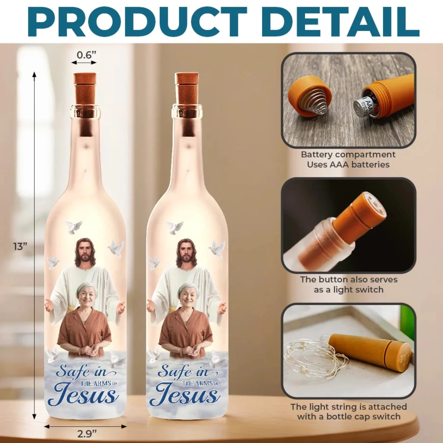 Custom Photo Held By God, Remembered By Me - Memorial Personalized Custom Bottle Lamp - Sympathy Gift For Family Members 5 Custom Photo Held By God, Remembered By Me - Memorial Personalized Custom Bottle Lamp - Sympathy Gift For Family Members - Image 5